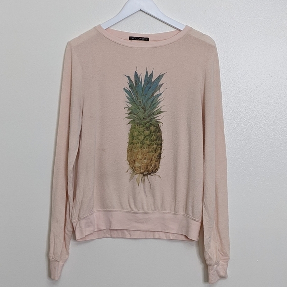 Wildfox Baggy Beach Jumper Small Pink Sweatshirt Pineapple Graphic - Picture 2 of 7